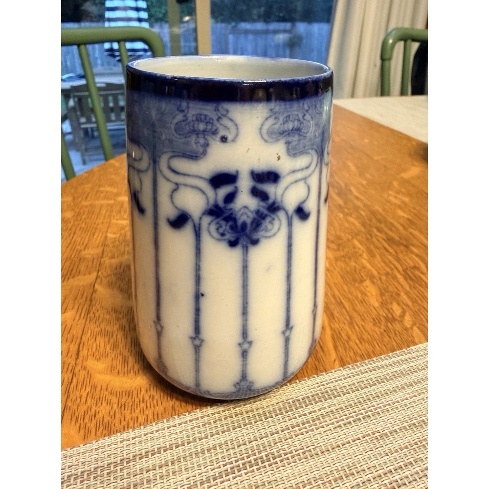 Antique SW Dean Burslem England Flow Blue 5" Clayton Vase Art Nouveau